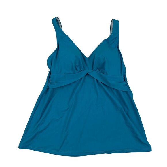 Lands' End Teal Blue Padded Tankini Swim Bikini Top Sz 8 Adjustable Straps - Picture 1 of 8